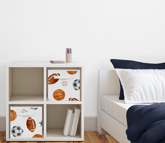 Watercolor Sports Theme Foldable Fabric Storage Bins