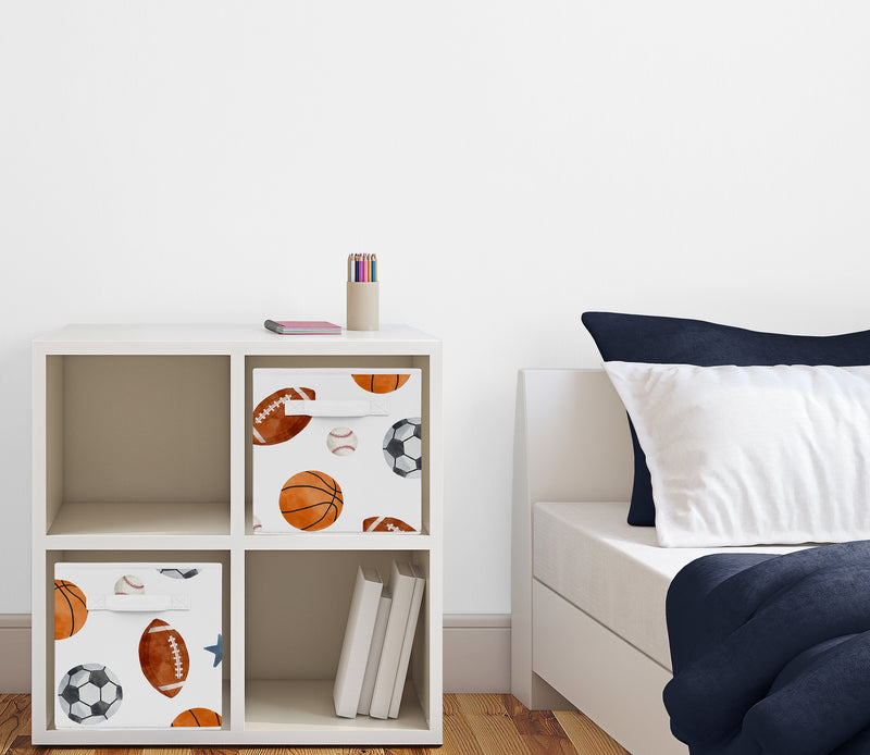 Watercolor Sports Theme Foldable Fabric Storage Bins