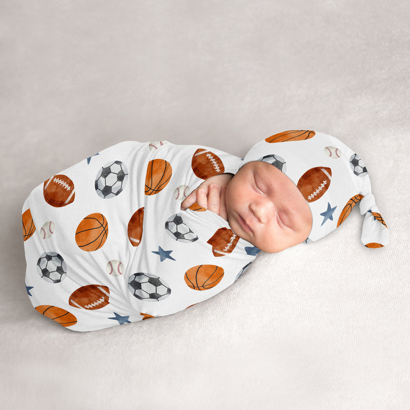 Watercolor Sports Theme Baby Cocoon and Beanie Hat - 2 Piece Set