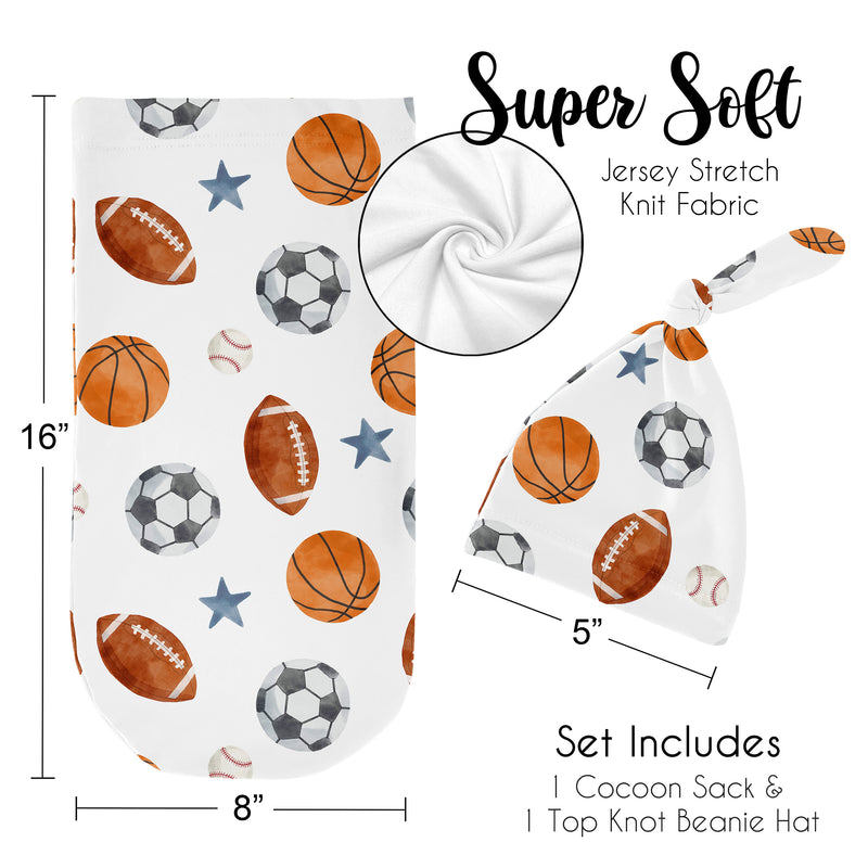 Watercolor Sports Theme Baby Cocoon and Beanie Hat - 2 Piece Set
