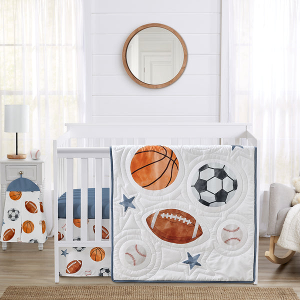 Watercolor Sports Theme 4 Piece Crib Bedding