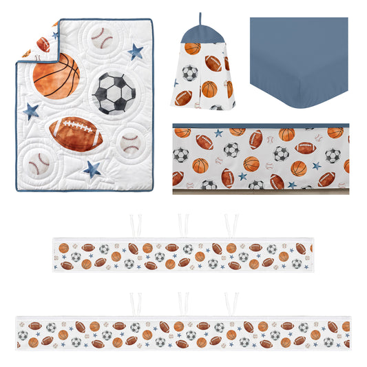 Watercolor Sports Theme Collection Sweet Jojo Designs 6 Piece Crib Bedding + BreathableBaby Breathable Mesh Liner