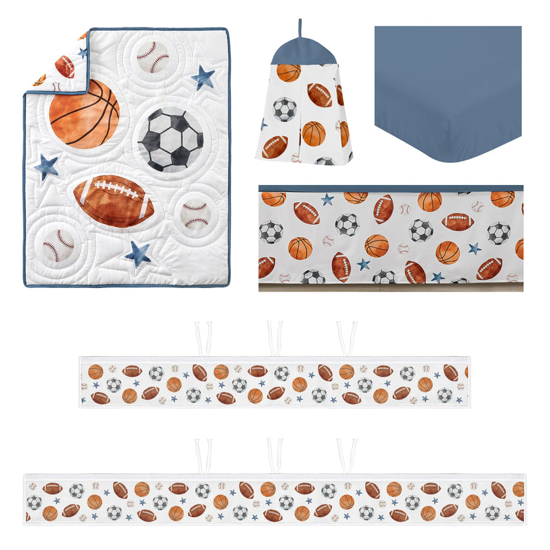 Watercolor Sports Theme Collection Sweet Jojo Designs 6 Piece Crib Bedding + BreathableBaby Breathable Mesh Liner