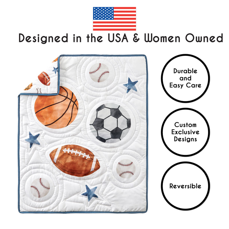 Watercolor Sports Theme 4 Piece Crib Bedding