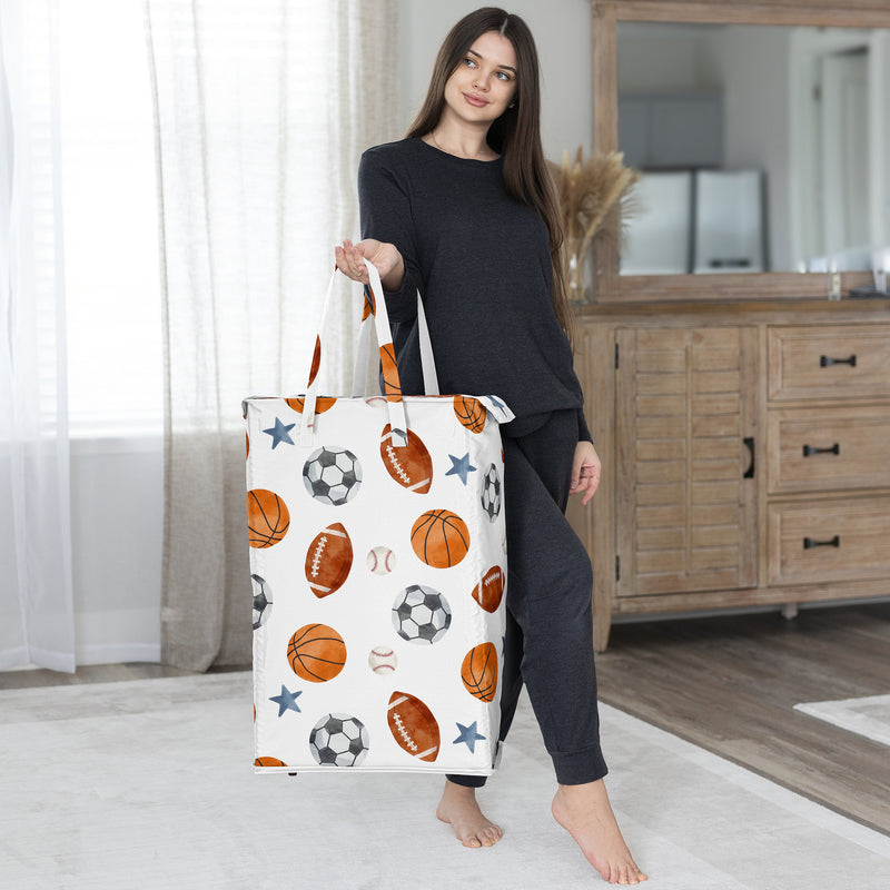 Watercolor Sports Theme Laundry Hamper with Handles