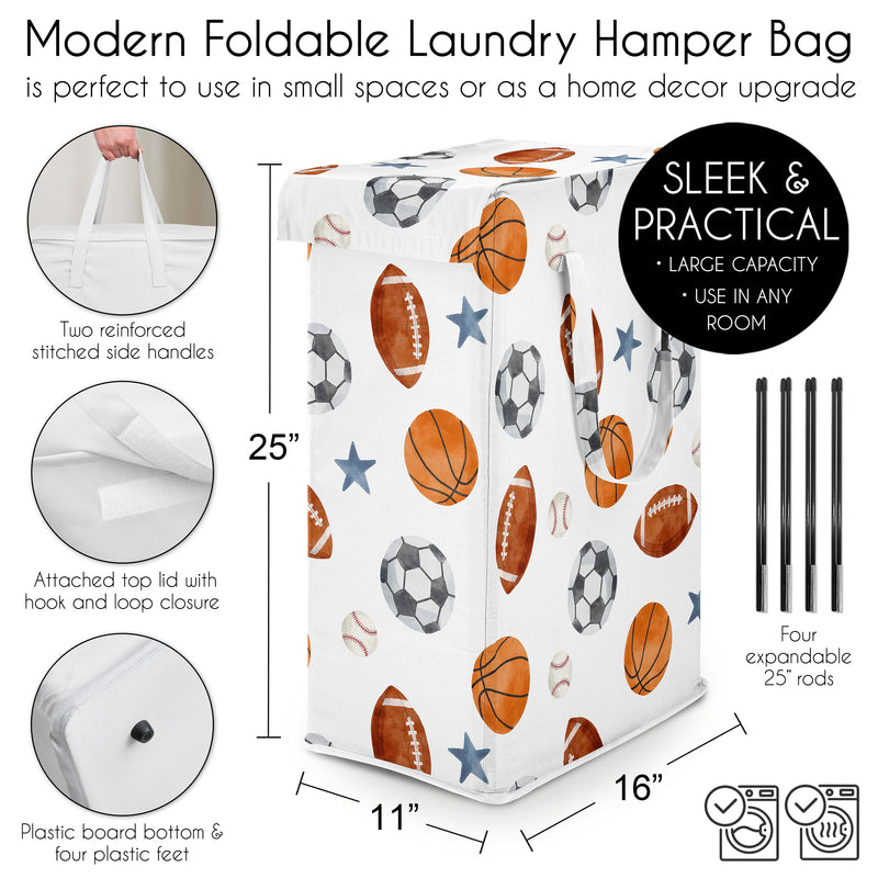 Watercolor Sports Theme Laundry Hamper with Handles