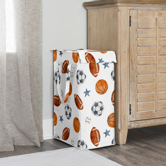Watercolor Sports Theme Laundry Hamper with Handles