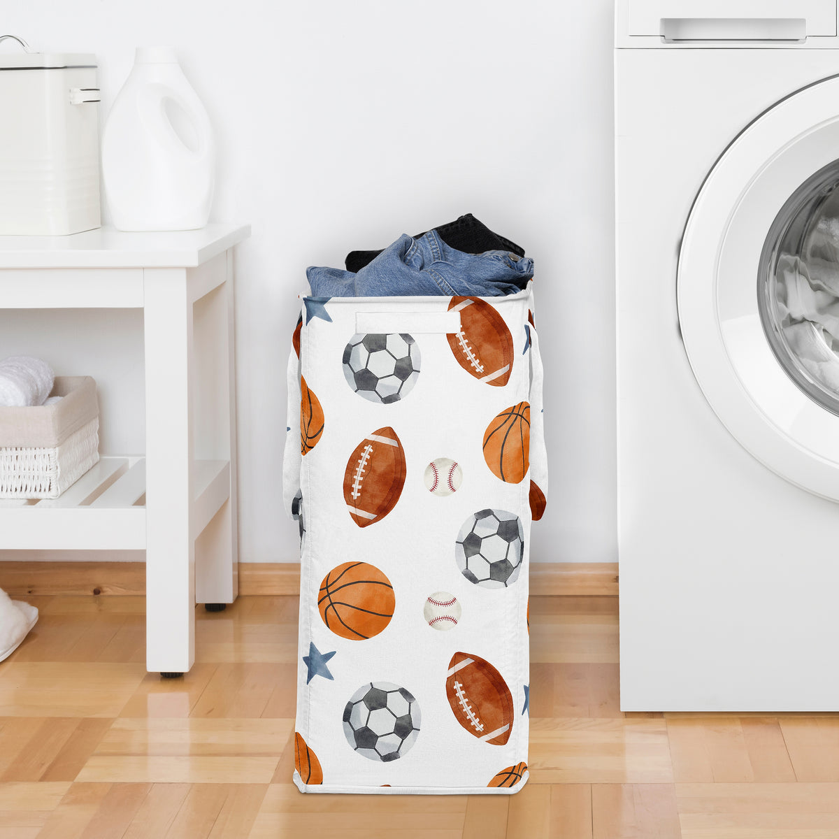Watercolor Sports Theme Laundry Hamper with Handles