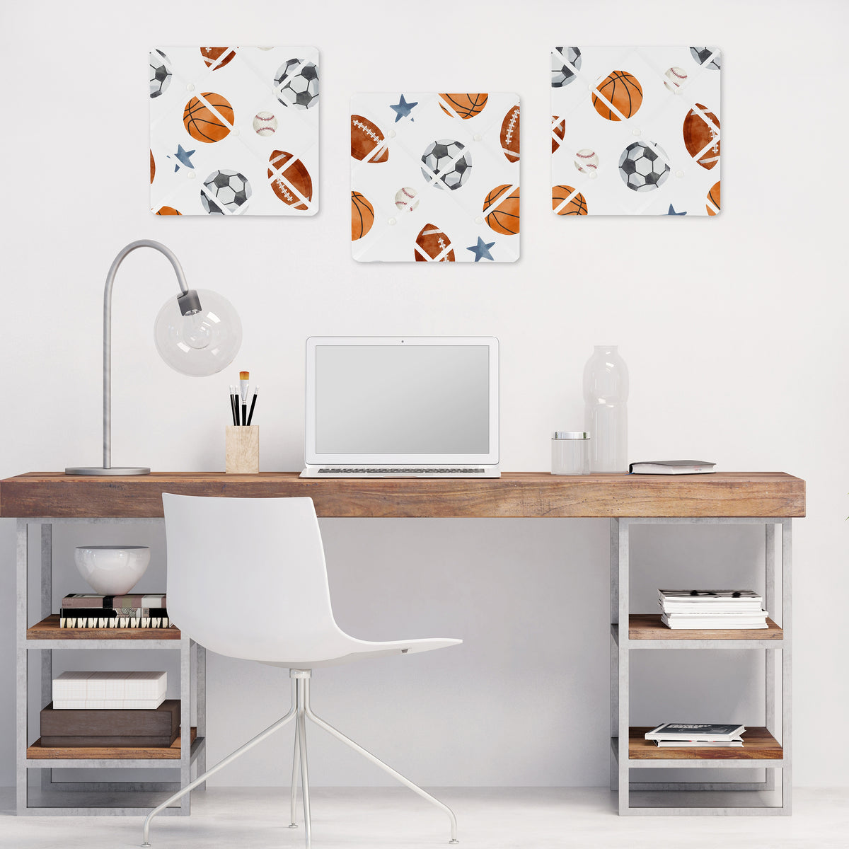 Watercolor Sports Theme Fabric Memo Board