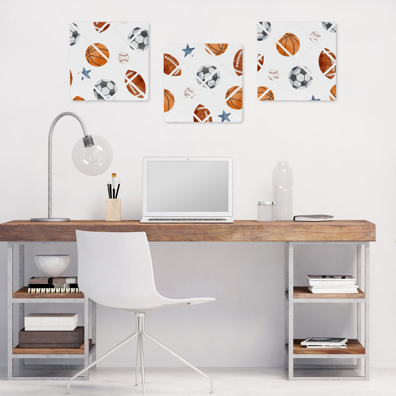 Watercolor Sports Theme Fabric Memo Board