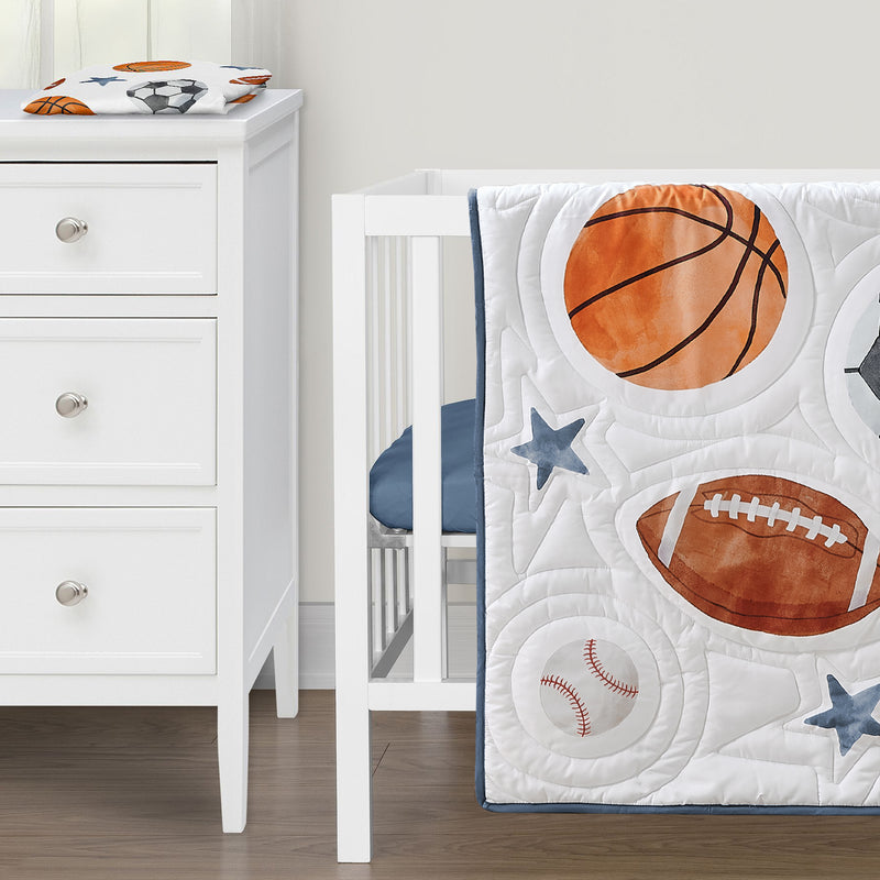 Watercolor Sports Theme 3 Piece Mini Crib Bedding Set