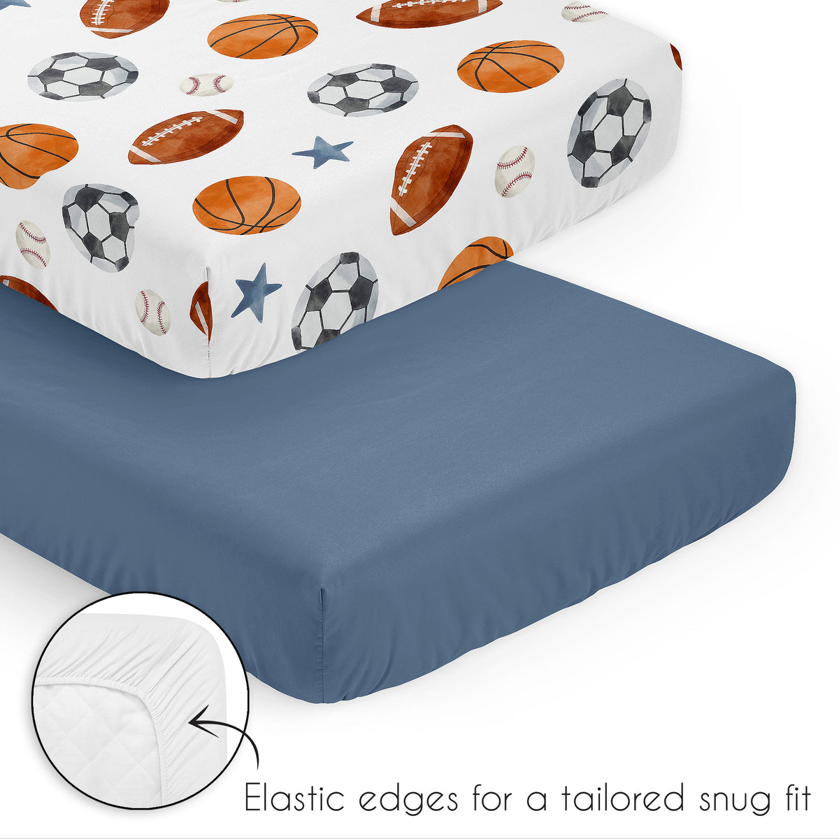 Watercolor Sports Theme 3 Piece Mini Crib Bedding Set