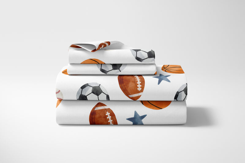 Watercolor Sports Theme Queen Sheet Set