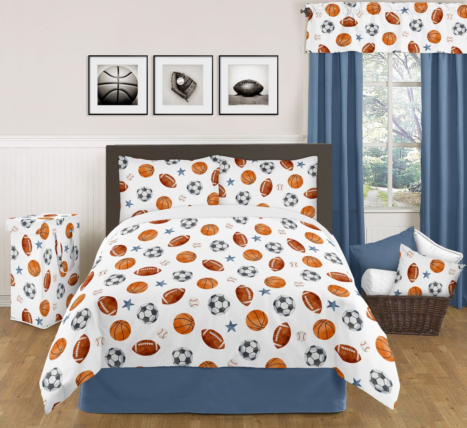 Watercolor Sports Theme Queen Bed Skirt