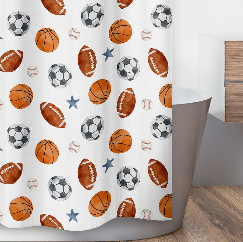 Watercolor Sports Theme Shower Curtain