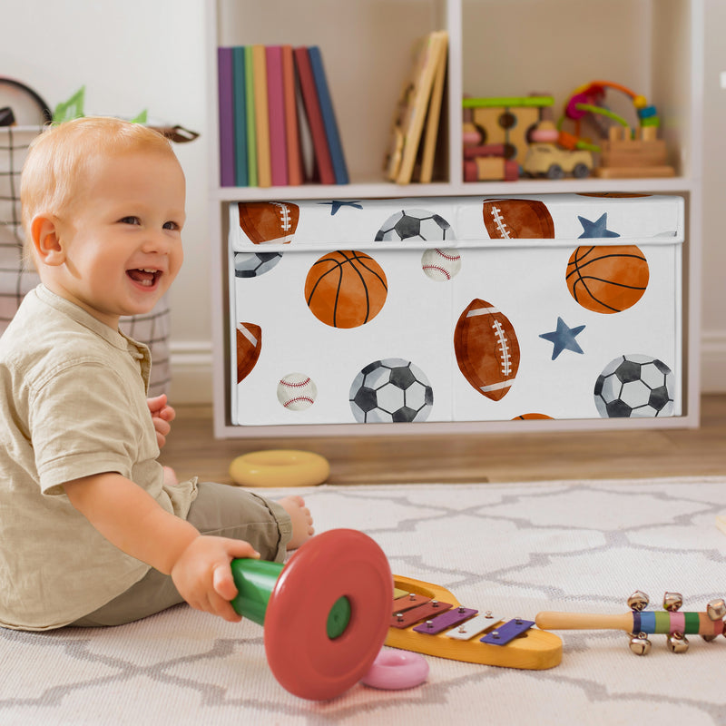 Watercolor Sports Theme Fabric Toy Bin Storage