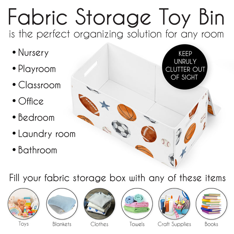 Watercolor Sports Theme Fabric Toy Bin Storage