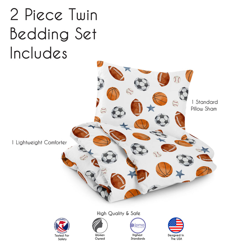 Watercolor Sports Theme Twin Bedding