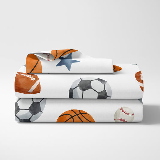 Watercolor Sports Theme Twin Sheet Set