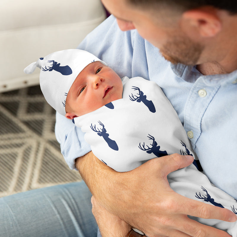 Stag Navy And White Collection Baby Cocoon and Beanie Hat - 2 Piece Set