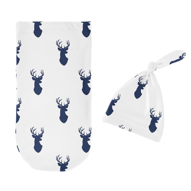 Stag Navy And White Collection Baby Cocoon and Beanie Hat - 2 Piece Set