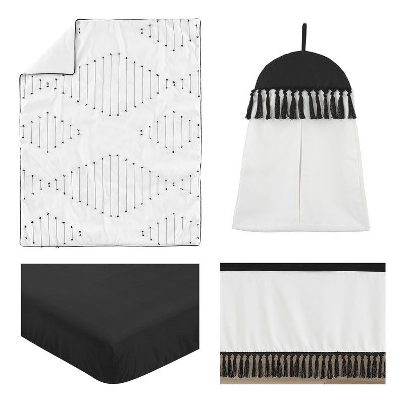Boho Stitch Black and White Collection 4 Piece Crib Bedding