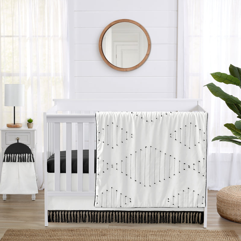 Boho Stitch Black and White Collection 4 Piece Crib Bedding
