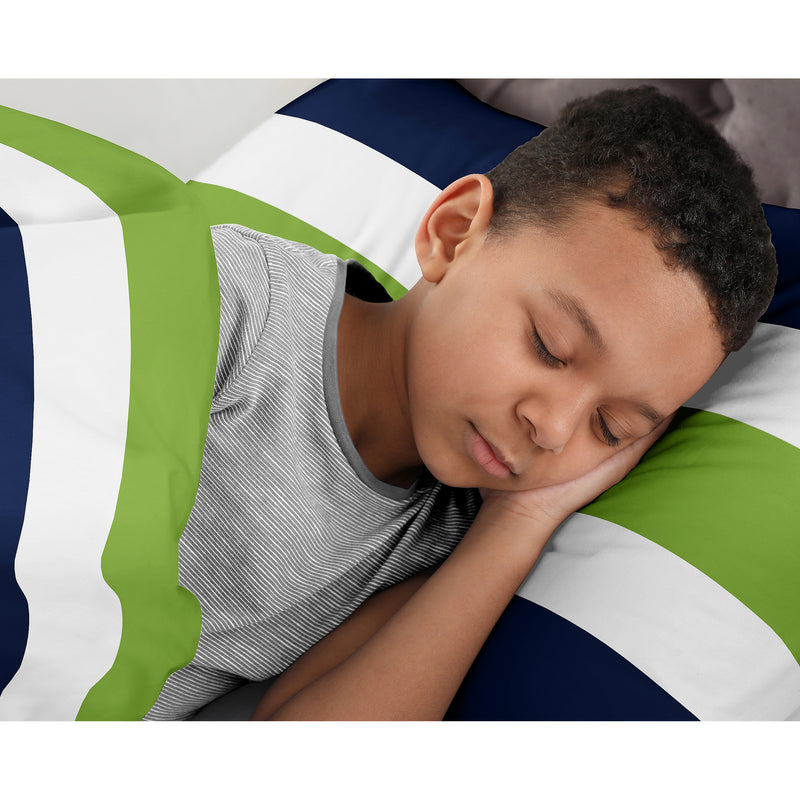 Stripe Navy and Lime Full/Queen Bedding Collection