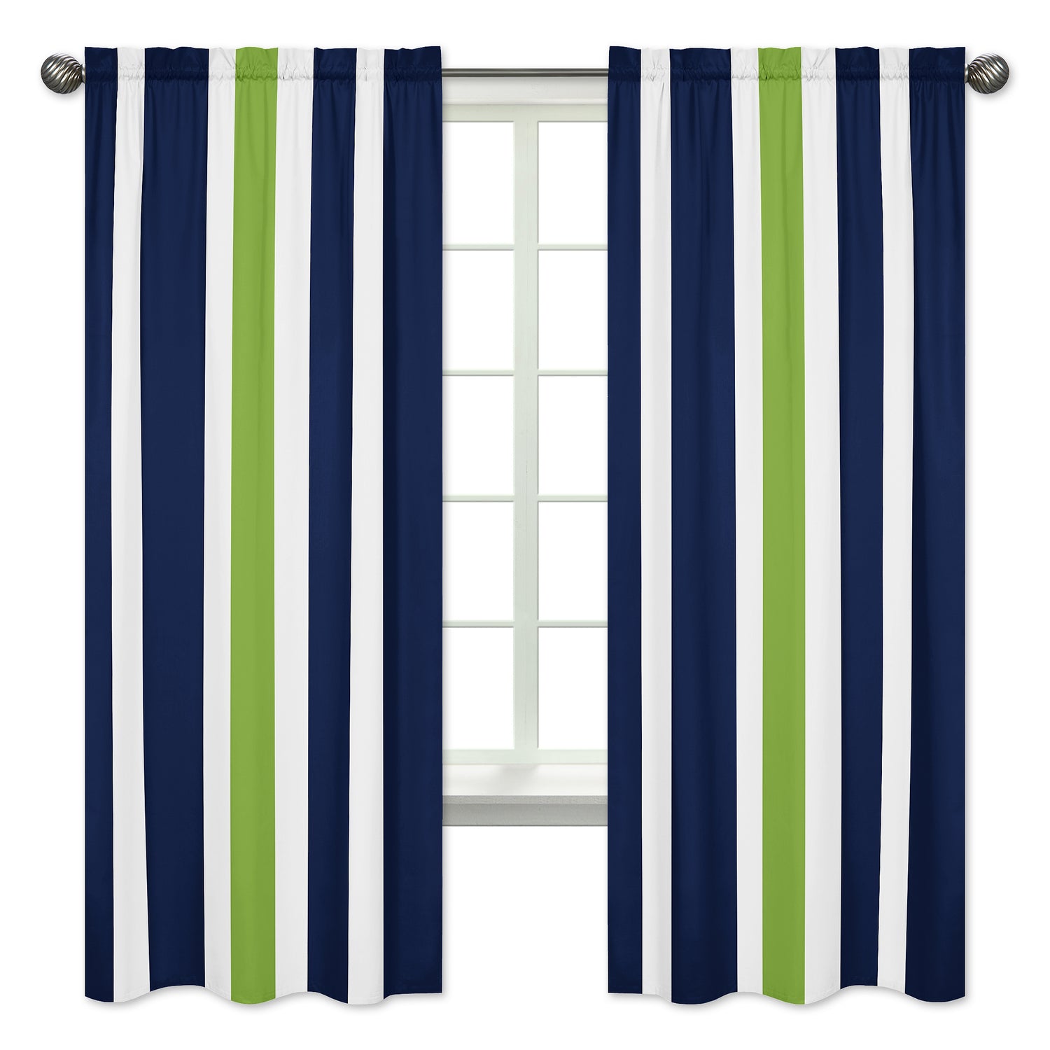 Window Panels for Stripe Navy and Lime Collection  - Set of 2