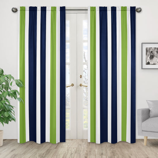 Window Panels for Stripe Navy and Lime Collection  - Set of 2