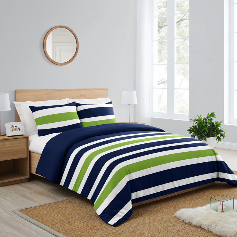 Stripe Navy and Lime Full/Queen Bedding Collection