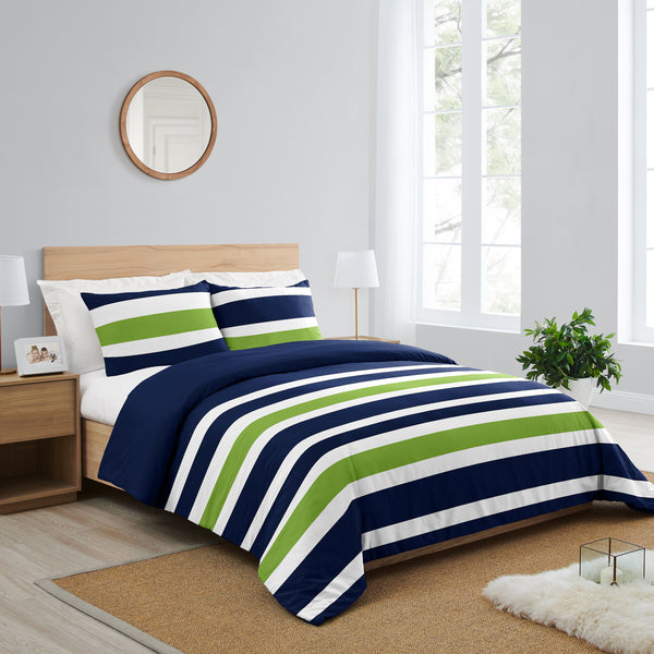 Stripe Navy and Lime Full/Queen Bedding Collection alternate view