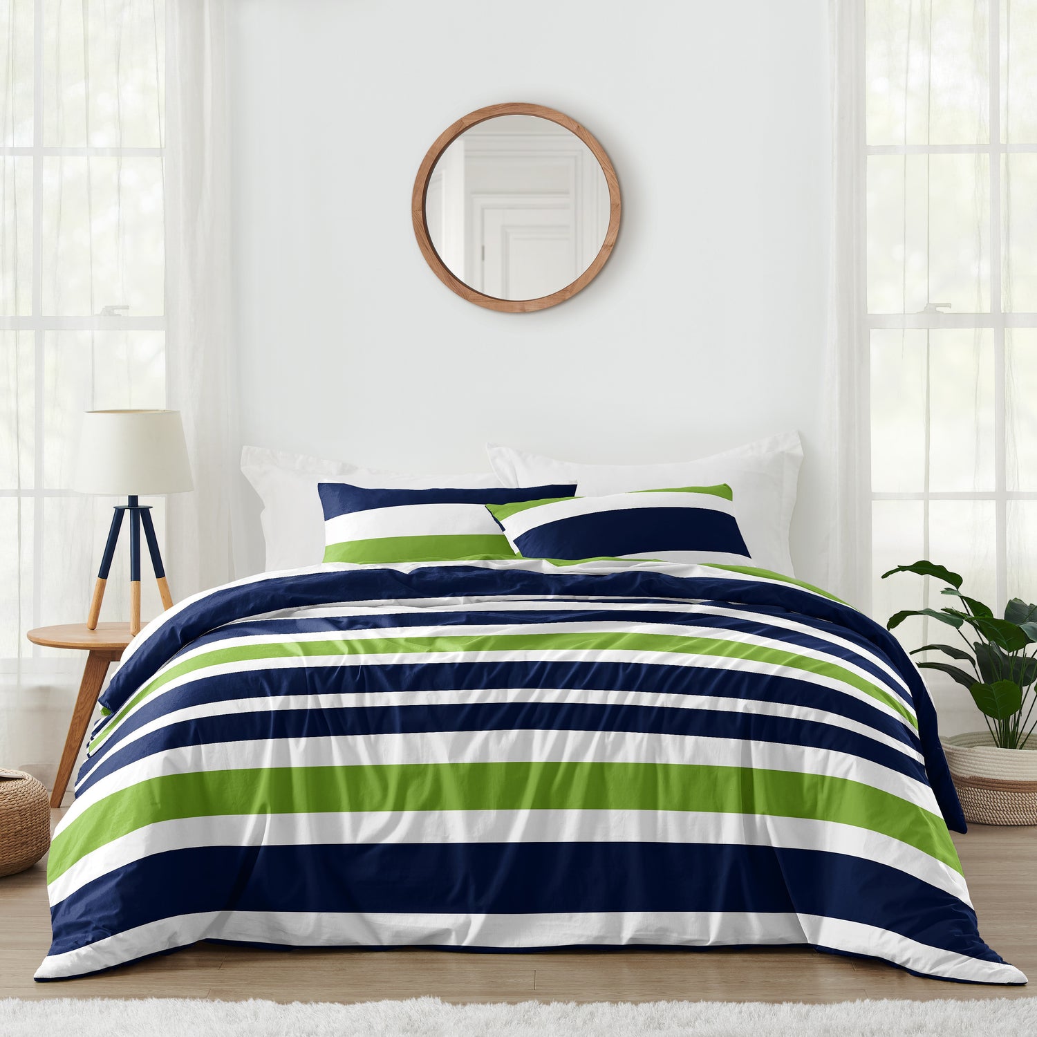 Stripe Navy and Lime Full/Queen Bedding Collection