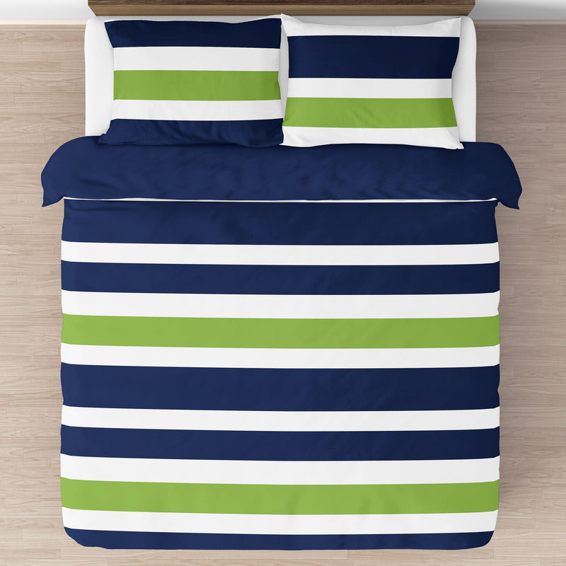 Stripe Navy and Lime Full/Queen Bedding Collection