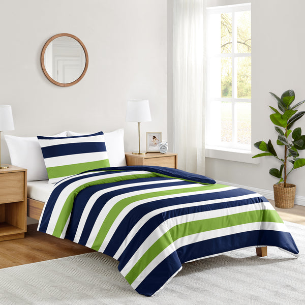 Stripe Navy and Lime Twin Bedding Collection
