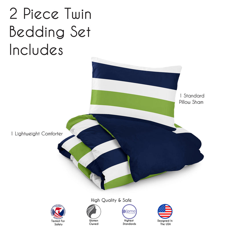 Stripe Navy and Lime Twin Bedding Collection