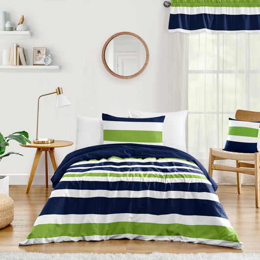 Stripe Navy and Lime Twin Bedding Collection