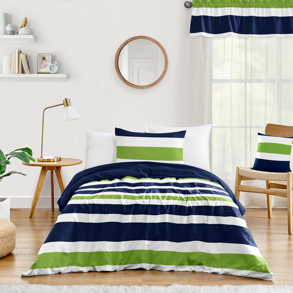 Stripe Navy and Lime Twin Bedding Collection alternate view