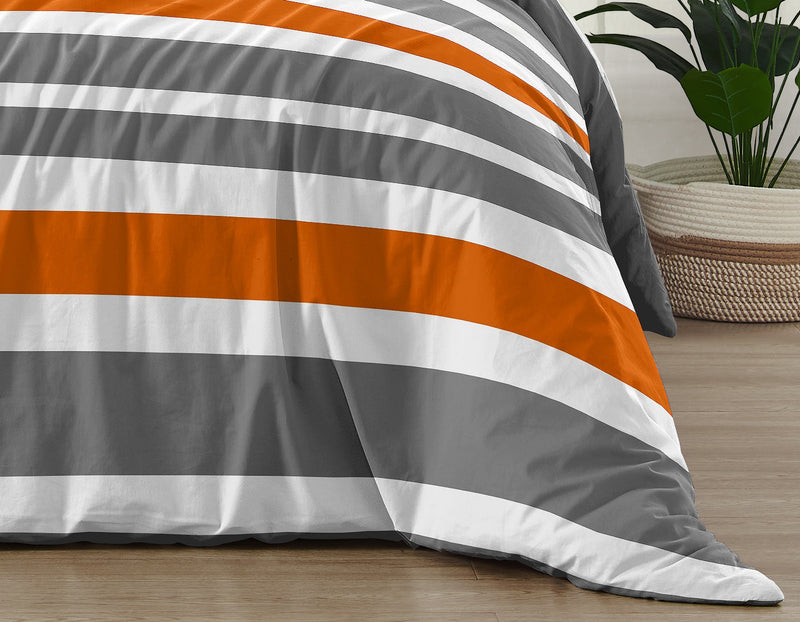 Stripe Gray and Orange Full/Queen Bedding Collection