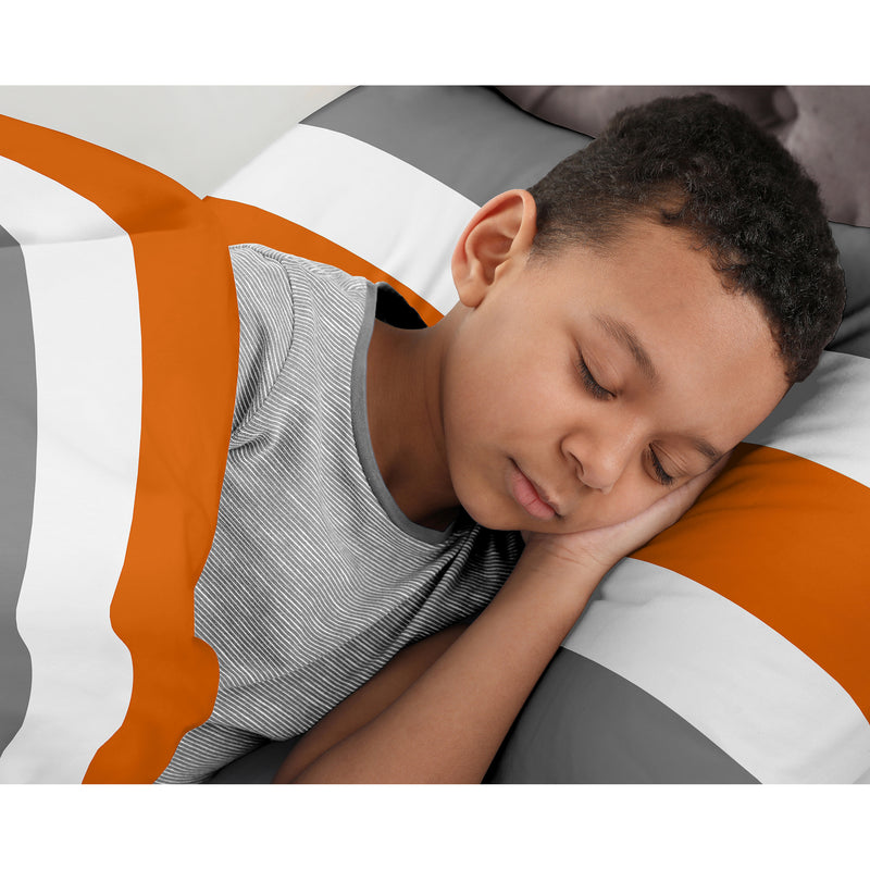 Stripe Gray and Orange Full/Queen Bedding Collection