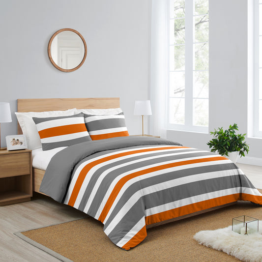 Stripe Gray and Orange Full/Queen Bedding Collection