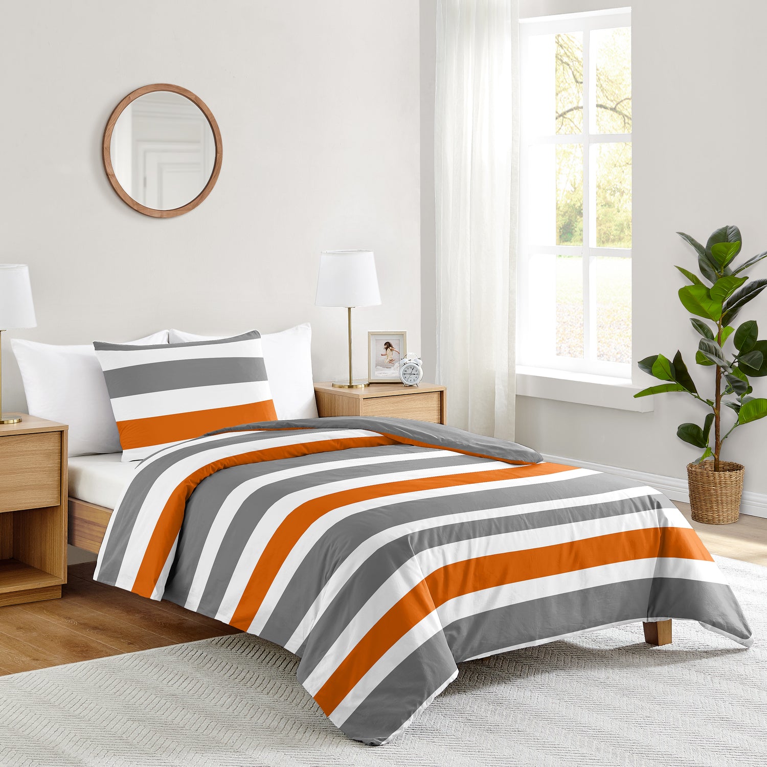 Stripe Gray and Orange Twin Bedding Collection