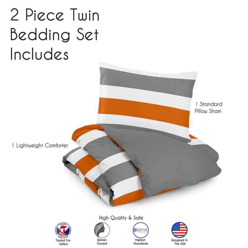 Stripe Gray and Orange Twin Bedding Collection