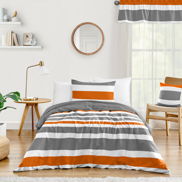 Stripe Gray and Orange Twin Bedding Collection alternate view