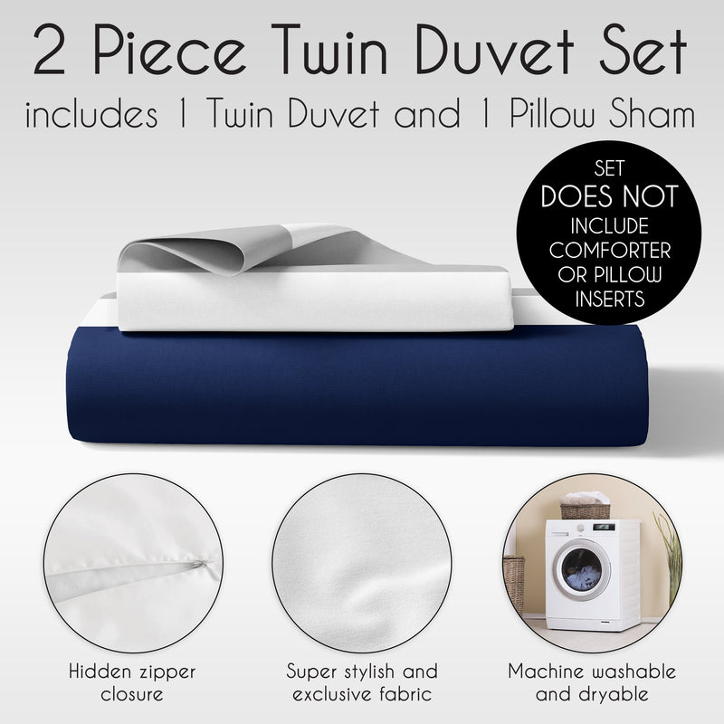 Stripe Navy and Gray Collection Twin Duvet Cover Bedding Set