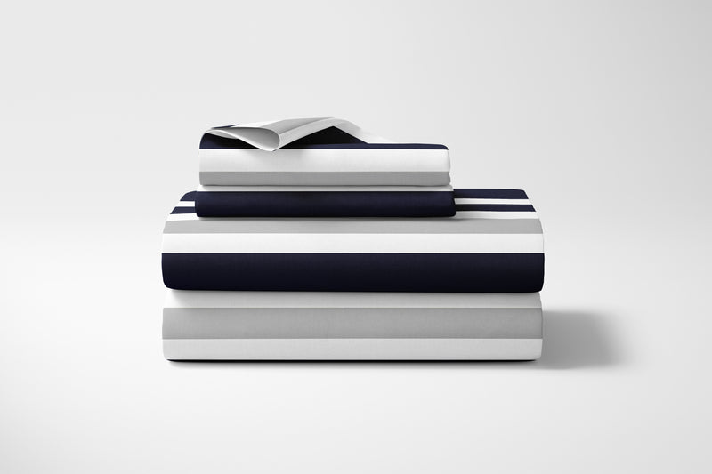 Stripe Navy and Gray Collection Queen Sheet Set