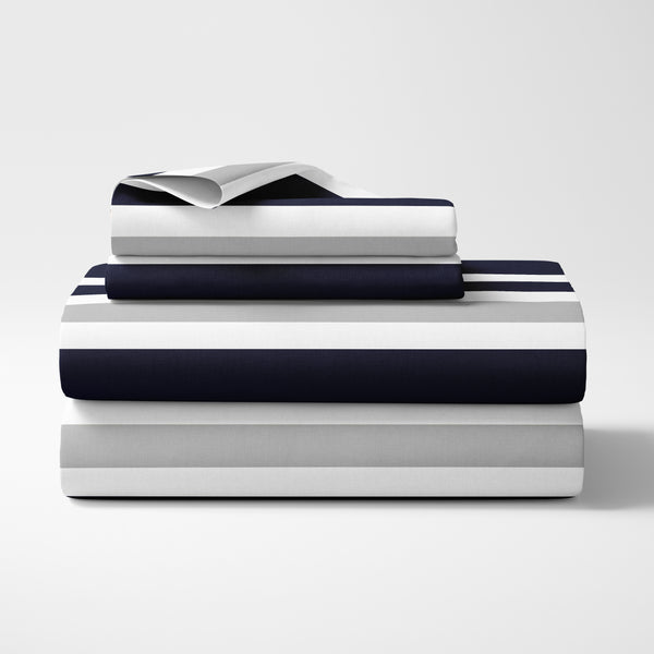 Stripe Navy and Gray Collection Queen Sheet Set alternate view