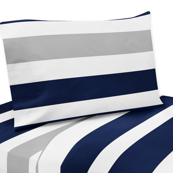 Stripe Navy and Gray Collection Twin Sheet Set