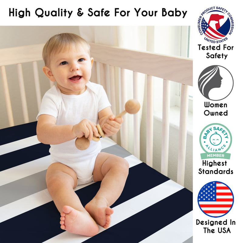 Stripe Navy And Gray Collection Crib Sheet - Stripe Print