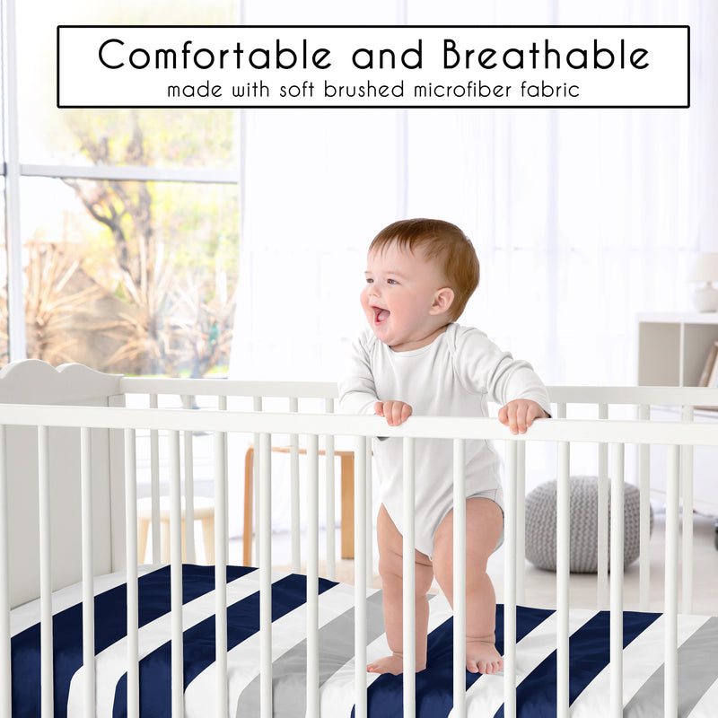 Stripe Navy And Gray Collection Crib Sheet - Stripe Print